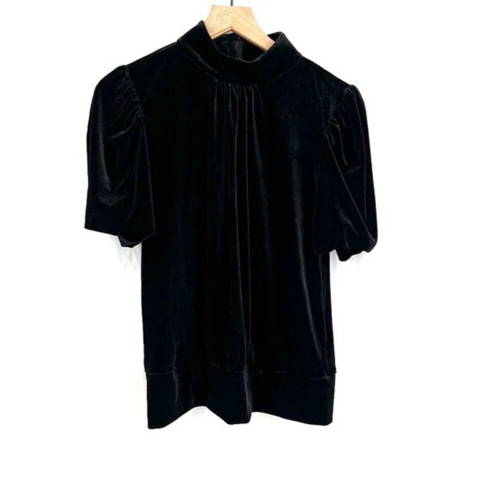 Karl lagerfeld velvet high neck puff sleeve smocked top blouse goth‎ party S